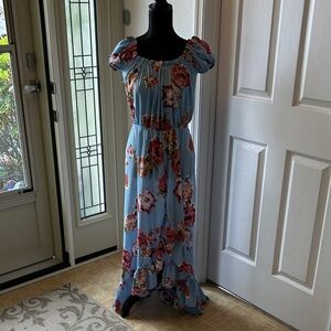 love...ady Sky Blue Floral Maxi Dress with Puff Sleeves